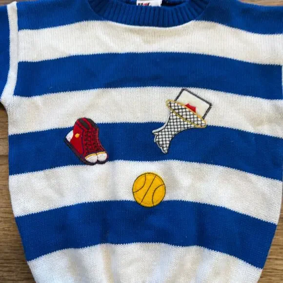 Vintage 80s Striped Knit Basketball Sweater - Picture 3 of 5
